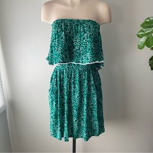Tropik Off Shoulder Floral Mini Dress Green Beach White Size Medium